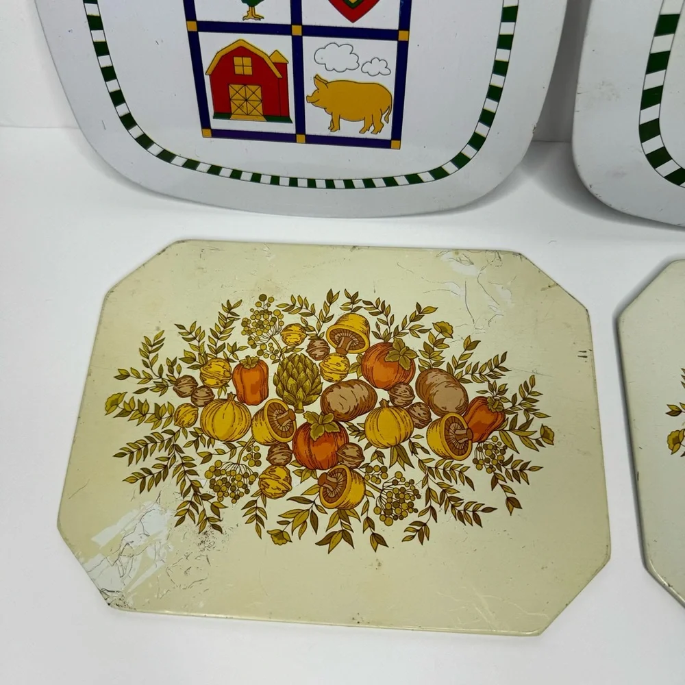 Ballonoff Vintage Metal Pot Holders With Mushrooms‎ and Chickens set of 4